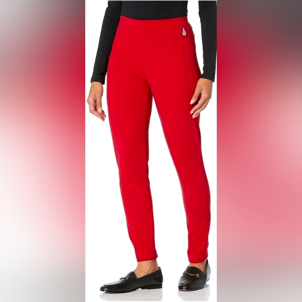 Nwt Tommy Hilfiger Womens TH Logo  Ponte  Stretch Ponte Ankle Pants Red Size XS